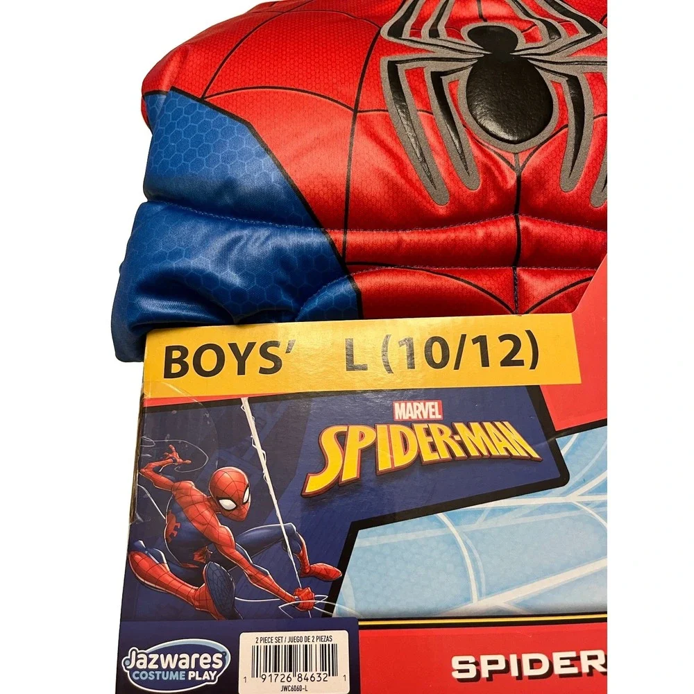NWT Halloween Costume Boys Spider-Man Marvel  Jumpsuit Fabric Mask Sz 10/12